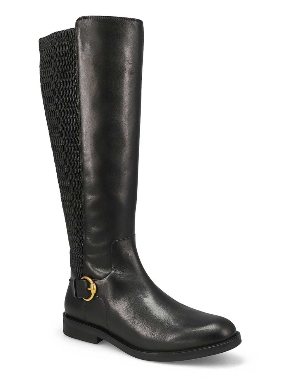Cole Haan Black Knee-High Riding Boot with Gold Buckle